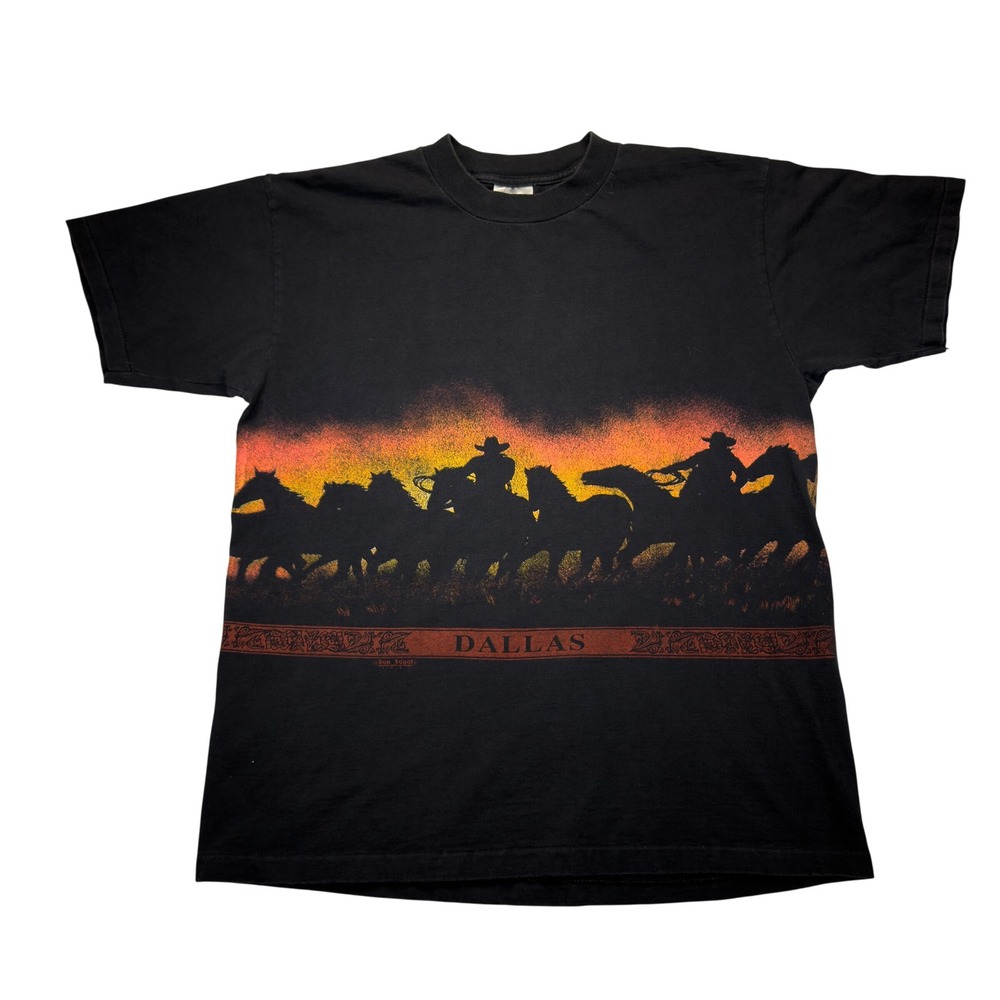 Oneita T Shirt Mens L Vintage 90s Dallas Cowboy Sunset Wraparound Single Stitch